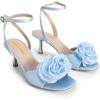 imageDREAM PAIRS Womens Low Kitten Wedding Heels Ankle Strap Square Toe Heeled Sandals Flower Dress ShoesBlue