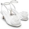 imageDREAM PAIRS Womens Low Kitten Wedding Heels Ankle Strap Square Toe Heeled Sandals Flower Dress ShoesWhitesatin