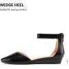 imageDREAM PAIRS Womens Low Wedge Pointed Toe Ankle Strap Dress Comfortable Casual Flats ShoesBlackPu