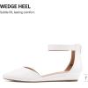 imageDREAM PAIRS Womens Low Wedge Pointed Toe Ankle Strap Dress Comfortable Casual Flats ShoesWhitePu
