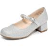 imageDREAM PAIRS Girls Dress Shoes Mary Jane Low Heels Flower Wedding Party Pump Prom Footwear for LittleBig KidsSilver