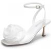 imageDREAM PAIRS Womens Low Kitten Wedding Heels Ankle Strap Square Toe Heeled Sandals Flower Dress ShoesWhitesatin