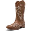 imageDREAM PAIRS Womens Western Cowboy Boots Square Toe Embroidered Mid Calf Boots Western Chunky Low Heel for Country Music Festivals Theme Party and ConcertTan