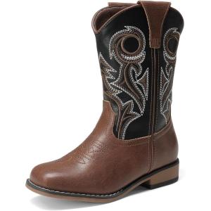 imageDREAM PAIRS Boys Cowboy Boots Kids Classic Western Boots Square Toe Girls Cowgirl Boots for ToddlerLittle KidBig KidBlackBrown