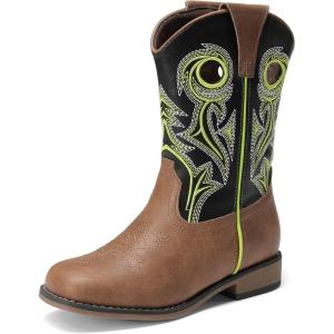imageDREAM PAIRS Boys Cowboy Boots Kids Classic Western Boots Square Toe Girls Cowgirl Boots for ToddlerLittle KidBig KidBlackTan