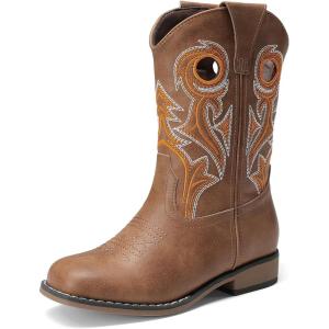imageDREAM PAIRS Boys Cowboy Boots Kids Classic Western Boots Square Toe Girls Cowgirl Boots for ToddlerLittle KidBig KidTan