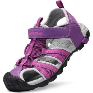 imageDREAM PAIRS Boys Girls Outdoor Summer Sport Athletic Sandals for ToddlerLittleBig KidPurpleFuchsiaLightGrey