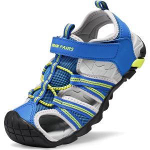 imageDREAM PAIRS Boys Girls Outdoor Summer Sport Athletic Sandals for ToddlerLittleBig KidRoyalNeonGreenLightGrey