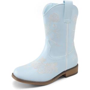imageDREAM PAIRS Girls Cowboy Boots Floral Embroidered Classic Western Cowgirl Boots Square Toe Mid Calf Side Zipper Horsing Party ToddlerLittleBig KidsLight Blue