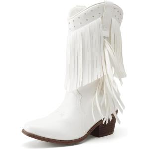 imageDREAM PAIRS Girls Cowboy Boots with Tassel Fringe Cowgirl Boots Kids Western Boots Stylish amp ComfortableWhite