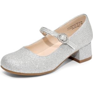 imageDREAM PAIRS Girls Dress Shoes Mary Jane Low Heels Flower Wedding Party Pump Prom Footwear for LittleBig KidsSilver