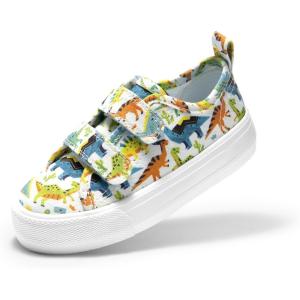 imageDREAM PAIRS Kids Toddler Sneakers Boys Girls Canvas with Cartoon Dual Hook and Loops for School WalkingBlueDinosaur