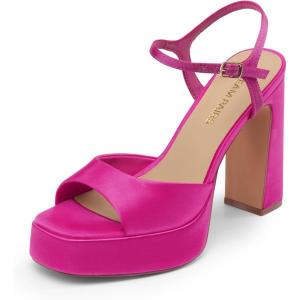 imageDREAM PAIRS Platform Heels for Women Square Toe Chunky High Heels Ankle Strap Sandals for Wedding Party Formal EventHot Pink