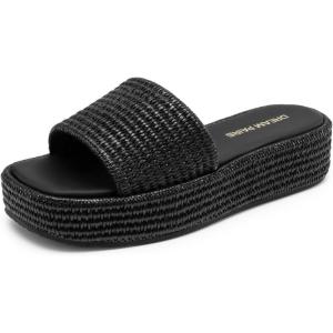 imageDREAM PAIRS Women Platform Slides Sandals Espadrilles Slip On Low Wedge Summer Open Toe Bohemia Dressy Beach Vacation ShoesBlack