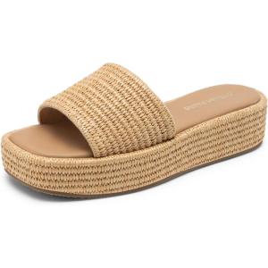 imageDREAM PAIRS Women Platform Slides Sandals Espadrilles Slip On Low Wedge Summer Open Toe Bohemia Dressy Beach Vacation ShoesBrown