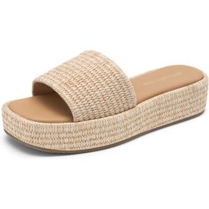 imageDREAM PAIRS Women Platform Slides Sandals Espadrilles Slip On Low Wedge Summer Open Toe Bohemia Dressy Beach Vacation ShoesNatural
