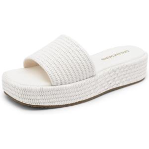 imageDREAM PAIRS Women Platform Slides Sandals Espadrilles Slip On Low Wedge Summer Open Toe Bohemia Dressy Beach Vacation ShoesWhite