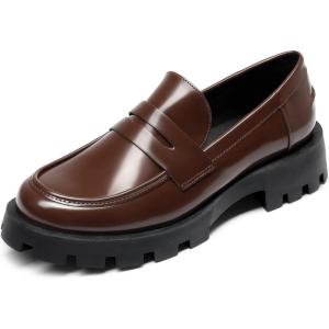 imageDREAM PAIRS Womens Loafers Lug Sole Slip On Platform Chunky Penny Loafers for Women Dressy and Work Business Casual Shoes for WomenBrownpat