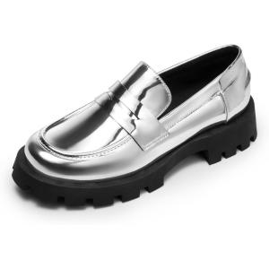 imageDREAM PAIRS Womens Loafers Lug Sole Slip On Platform Chunky Penny Loafers for Women Dressy and Work Business Casual Shoes for WomenSilverpat