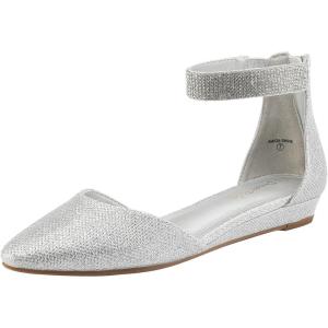 imageDREAM PAIRS Womens Low Wedge Pointed Toe Ankle Strap Dress Comfortable Casual Flats ShoesSilverGlitter