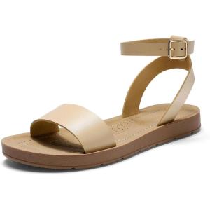 imageDREAM PAIRS Womens One Band Ankle Strap Buckle Flat SandalsNude