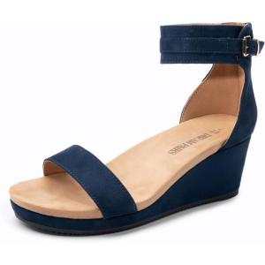 imageDREAM PAIRS Womens Open Toe Buckle Ankle Strap Platform Wedge Sandals Summer ShoesNavy