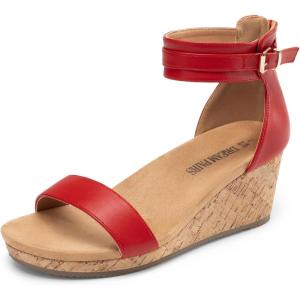 imageDREAM PAIRS Womens Open Toe Buckle Ankle Strap Platform Wedge Sandals Summer ShoesRed
