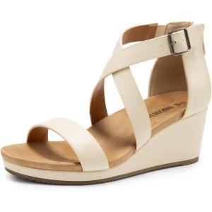 imageDREAM PAIRS Womens Open Toe Buckle Ankle Strap Summer Platform Wedge SandalsBeige