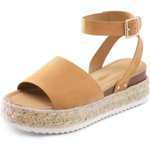 imageDREAM PAIRS Womens Platform Espadrilles Casual Ankle Strap Wide Wedge Sandals Comfortable Dressy Summer ShoesCamalsuede
