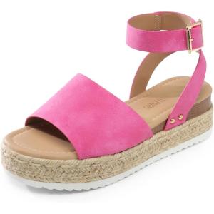 imageDREAM PAIRS Womens Platform Espadrilles Casual Ankle Strap Wide Wedge Sandals Comfortable Dressy Summer ShoesHot Pink