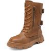 imageDREAM PAIRS Girls Combat Boots Side Zipper Ankle Booties ToddlerLittle KidBig KidCamel