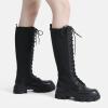 imageDREAM PAIRS Knee High Boots Women Fashion Combat Boots Chunky Platform Lace Up Lug Sole Boots For Women