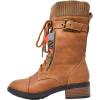 imageDREAM PAIRS Womens Winter Lace up Mid Calf Combat Riding Military BootsCamela