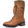 imageDREAM PAIRS Womens Winter Lace up Mid Calf Combat Riding Military BootsCamela