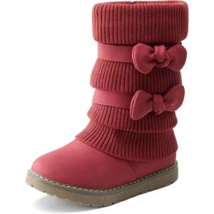 imageDREAM PAIRS Girls Winter Snow Boots Faux Fur Lined Mid Calf ShoesRed