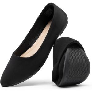 imageDREAM PAIRS Womens Pointed Toe Flats Comfortable Flexible Cushioned Slip On Business Work Office Casual Suede Ballet Flats Dress ShoesBlack