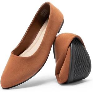 imageDREAM PAIRS Womens Pointed Toe Flats Comfortable Flexible Cushioned Slip On Business Work Office Casual Suede Ballet Flats Dress ShoesBrown