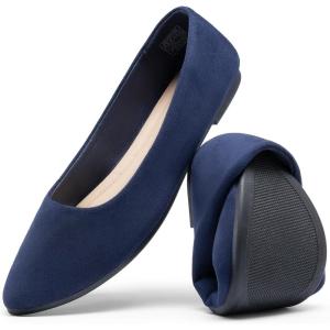 imageDREAM PAIRS Womens Pointed Toe Flats Comfortable Flexible Cushioned Slip On Business Work Office Casual Suede Ballet Flats Dress ShoesNavy