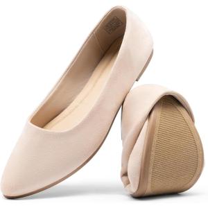 imageDREAM PAIRS Womens Pointed Toe Flats Comfortable Flexible Cushioned Slip On Business Work Office Casual Suede Ballet Flats Dress ShoesNude