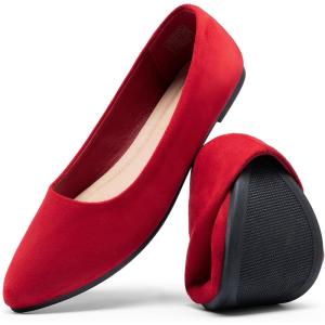 imageDREAM PAIRS Womens Pointed Toe Flats Comfortable Flexible Cushioned Slip On Business Work Office Casual Suede Ballet Flats Dress ShoesRed