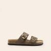 imageDREAM PAIRS Womens Slides Soft Genuine Footbed Sandals Comfortable Adjustable Double Buckle Slipon Flat Sandals with Arch Support Frame Dual Slippers for Summer 2026Brown