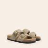 imageDREAM PAIRS Womens Slides Soft Genuine Footbed Sandals Comfortable Adjustable Double Buckle Slipon Flat Sandals with Arch Support Frame Dual Slippers for Summer 2026Taupe