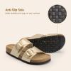 imageDREAM PAIRS Womens Slides Soft Genuine Footbed Sandals Comfortable Adjustable Double Buckle Slipon Flat Sandals with Arch Support Frame Dual Slippers for Summer 2026Gold
