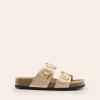 imageDREAM PAIRS Womens Slides Soft Genuine Footbed Sandals Comfortable Adjustable Double Buckle Slipon Flat Sandals with Arch Support Frame Dual Slippers for Summer 2026Gold