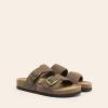 imageDREAM PAIRS Womens Slides Soft Genuine Footbed Sandals Comfortable Adjustable Double Buckle Slipon Flat Sandals with Arch Support Frame Dual Slippers for Summer 2026Brown