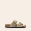 imageDREAM PAIRS Womens Slides Soft Genuine Footbed Sandals Comfortable Adjustable Double Buckle Slipon Flat Sandals with Arch Support Frame Dual Slippers for Summer 2026Taupe