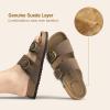 imageDREAM PAIRS Womens Slides Soft Genuine Footbed Sandals Comfortable Adjustable Double Buckle Slipon Flat Sandals with Arch Support Frame Dual Slippers for Summer 2026Brown