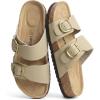 imageDREAM PAIRS Womens Slides Soft Genuine Footbed Sandals Comfortable Adjustable Double Buckle Slipon Flat Sandals with Arch Support Frame Dual Slippers for Summer 2026Taupe