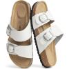 imageDREAM PAIRS Womens Slides Soft Genuine Footbed Sandals Comfortable Adjustable Double Buckle Slipon Flat Sandals with Arch Support Frame Dual Slippers for Summer 2026White