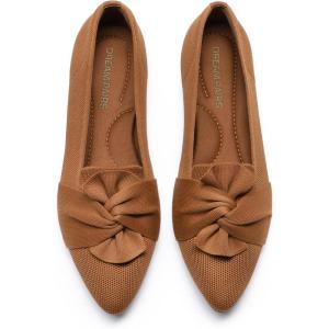 imageDREAM PAIRS Flats for Women Pointed Toe Foldable Knit Ballet Flats Comfortable SlipOn Dress Shoes Elegant Bow Flats for Work Office Business Casual TravelBrown